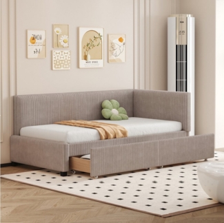 HAUSS SPOLE Schlafsofa 90x200 mit 2 großen Stauraumschubladen und Lattenrost Samtstoff Grau
