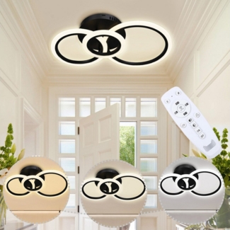 Jibenhome Deckenleuchte LED Deckenlampen Schwarz Dimmbar mit Fernbedienung, 3 Runden, LED fest integriert, 3000K-6000K für Wohnzimmer,Schlafzimmer,Küche