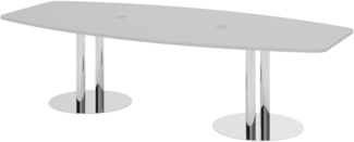bümö Konferenztisch oval 280x130 cm großer Besprechungstisch in grau, Besprechungstisch mit Chromsäulen, Meetingtisch für 10 Personen, XXL-Tisch für Besprechungsraum & Meeting, KT28S-5-C