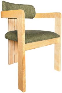 Casa Padrino Luxus Esszimmer Stuhl mit Armlehnen Grün / Naturfarben 56 x 54 x H. 82 cm - Massivholz Küchen Stuhl - Esszimmer Möbel - Restaurant Möbel - Massivholz Möbel - Luxus Möbel