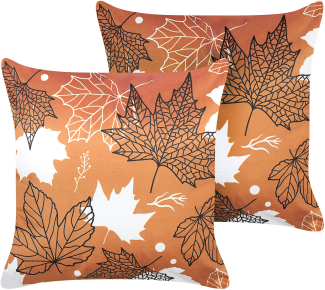 Kissen 2er Set Pflanzenmuster POINSETTIA Samtstoff 45 x 45 cm Orange