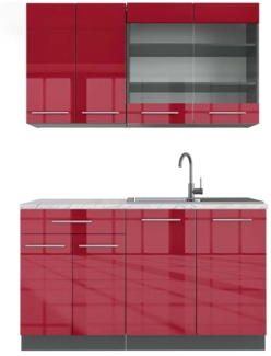 Singleküche Fame-Line Bordeaux Hochglanz/Anthrazit 140 cm , AP Marmor Vicco