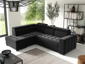 Ecksofa Schlafsofa Sofa CESENA Stoff Salvador Schwarz Ottomane Links