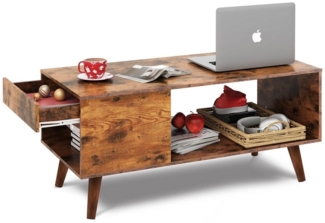 WLIVE Couchtisch mit Stauraum, Wohnzimmer Tisch Holzoptik mit Schublade & Ablage (rechteckiger Sofatisch im Retro Mid-Century Stil, 1 Tisch), stabil & wasserabweisend, 100×47×43 cm