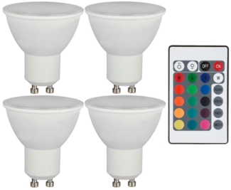 4er Set RGB LED 4,8 Watt Leuchtmittel GU10, 3000K, DxH 4,8x5,5 cm