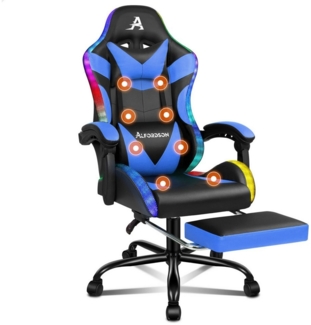 ALFORDSON Gaming-Stuhl Massagestuhl mit LED, ergonomischer Schreibtischstuhl mit 150° Neigung, Einziehbarer Fußstütze, PU-Leder, Höhenverstellbar, 180 kg Tragkraft