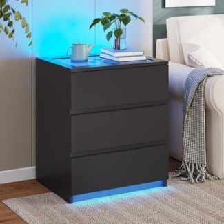 MSMASK Nachttisch mit LED-Beleuchtung, 3 Schubladen (1-St), Schwarz
