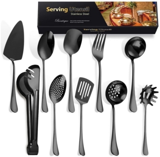 SURFOU Geschirr-Set 10-tlg. Servierbesteck Edelstahl, Flachschaufel, Nudelheber usw, Für Buffet, Grill: Schöpflöffel, Schaumlöffel, Spülmaschinenfest