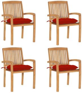 Stapelbare Gartenstühle mit Kissen 4 Stk. Massivholz Teak