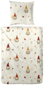 Primera Feinbiber Bettwäsche 155x220 Wichtel Laterne natur grün rot 173206-72