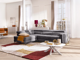 Vente-unique - Eckrelaxsofa elektrisch - Ecke links - mit ausziehbarer Sitzfläche - Stoff - Anthrazit - MONISO