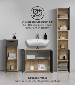 mokebo Badmöbel-Set Der Steuermann, (3-teilig), Unterschrank, Beistellschrank & Hochschrank in Eiche Schwarz
