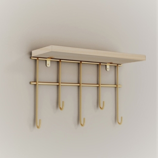 Wandregal Parikkala mit 5 Haken Natur/Goldfarben [en. casa]