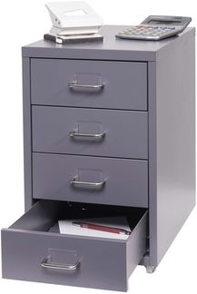 Rollcontainer Boston T851, Schubladenschrank Stahlschrank Büroschrank, 48x28x41cm 4 Schubladen ~ dunkelgrau
