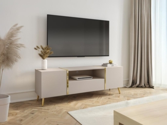 Vente-unique - TV-Möbel mit 2 Türen, 1 Schublade & 1 Ablage - Beige & Goldfarben - MARZIALO