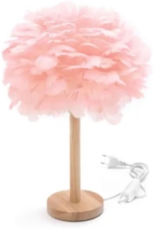 LED-Tischlampe 43 × 30 cm, Deko-Lampe mit Federn 110-240V, Nachttischlampe Rose-Pink