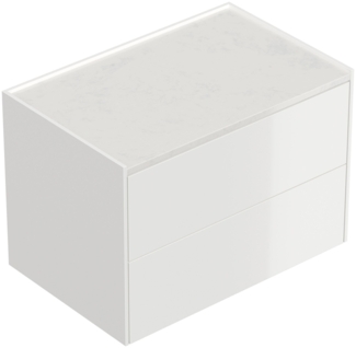 Nachttisch Kommode Somnia XL 70cm, Quarztop, 2 Pushauszüge lackiert Weiß Hgl : Weiss hochglanz