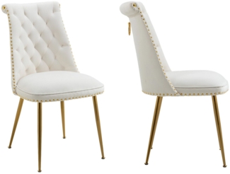 SeedWave Esszimmerstuhl Set aus 2 klassischen Samt-Dining-Stühlen, hohe Rückenlehne, ergonomische Unterstützung, Retro-Design mit goldenen Nieten