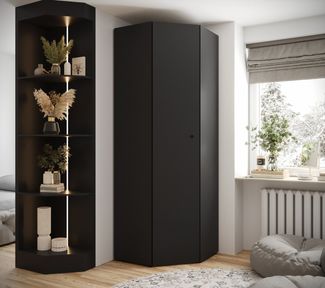 ABIKS MÖBEL Eckschrank Inova 2 Eckkleiderschrank mit Kleiderstange und Regalen