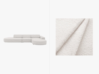 Micadoni 4-Sitzer Sofa Jodie offen runde Recamiere Rechts Boucle Baloo Weiß