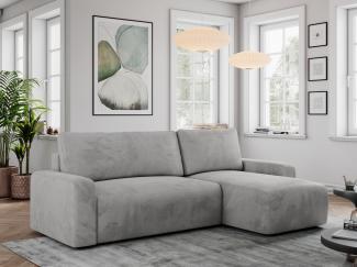 Ecksofa L-form, mit Schlaffunktion und Bettkasten - ARGOS, Hellgrau, Velours