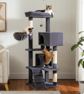 Purpurra Kratzbaum mit großer Höhlen und Hängematte, 143 cm/180 cm