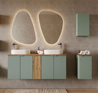 Badmöbel Set 7-tlg Badezimmerset PANTIN Salbeigrün ohne Waschtisch