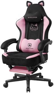 GTPLAYER Niedlicher Gaming Stuhl mit Samtstoff, Gaming Chair, ergonomischer Bürostuhl Gamer Stuhl mit Katzenohren, Memory-Schaum und Fußstütze, 150kg, Rosa