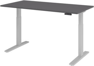 bümö elektrisch höhenverstellbarer Schreibtisch 160x80 cm in graphit, Gestell silber - Sitz & Stehschreibtisch mit Memoryfunktion, elektrischer Stehtisch & Gaming Tisch, XMKA-Serie, XMKA16-G-S