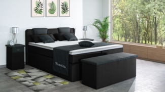 Meisterbetten Boxspringbett Iris 100x220 in WT-Schwarz in WT-Dunkel Grau, Matratzenbezug Nano, Komfortschaum-Topper