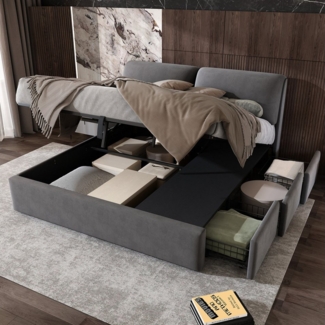 STILVORA Polsterbett mit Stauraum,160×200 Jugendbett Bettgestell mit Schubladen&Matratze (160*200cm, ohne Matratze), mit 3 Schubladen,Bettkasten zur Aufbewahrung