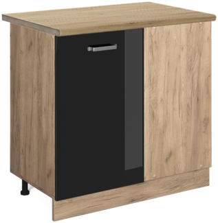 Eckunterschrank R-Line Schwarz Hochglanz 86 cm , AP Eiche Vicco