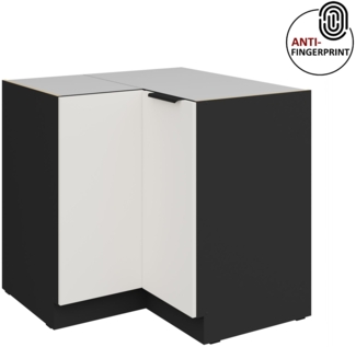 Küchen Eckunterschrank 90x90 cm Küche ARIA Weiss ultra matt + Schwarz matt, hochwertige Fronten mit Anti Fingerprint Beschichtung Küchenzeile Küchenblock