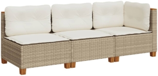 vidaXL Gartensofa mit Kissen 3-Sitzer Beige Poly Rattan 365922
