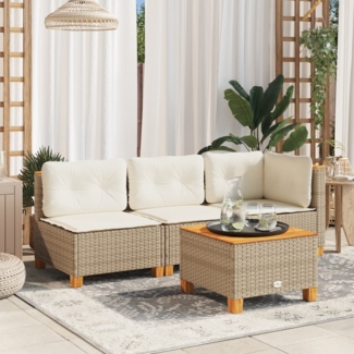 vidaXL Gartensofa mit Kissen 3-Sitzer Beige Poly Rattan 365922