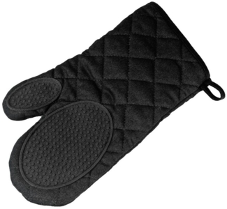 Macosa Home Topfhandschuhe rutschfest Backofenhandschuh Küchenhelfer Topfhalter Handschuh, (Kochhandschuh, Topflappen Hitzeschutz), Backhandschuh Baumwolle Silikon Schwarz gesteppt