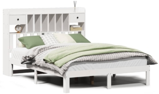 vidaXL Massivholzbett mit Regal ohne Matratze Weiß 135x190 cm Kiefer 3322592