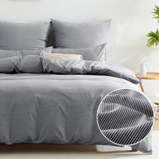 SOULFUL 135x200 Baumwolle Bettwäsche Dunkelblau Gestreift Reißverschluss