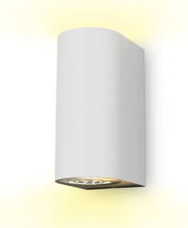 B. K. Licht - Wandlampe mit warmweißer Lichtfarbe, GU10 Fassung, je 5 Watt, 400 Lumen, Aussenlampe, Wandleuchte aussen, LED Strahler außen, Außenleuchte, Außenwandleuchten, 15,1 x 6,7 x 9,2 cm, Weiß