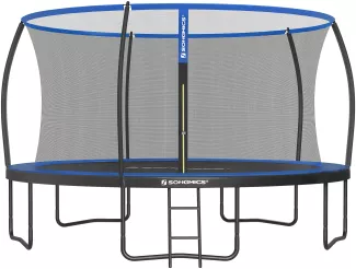 Songmics Trampolin mit Leiter, Sicherheitsnetz und gepolsterten Stangen, schwarz-blau, Ø427cm