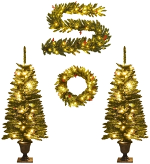 vidaXL Künstliche Weihnachtsbäume 2 Stk. mit Kranz, Girlande und LEDs 344648