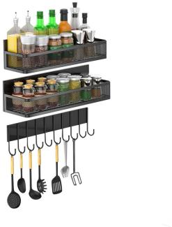 NUODWELL Aufbewahrungsbox 3 Stück Kühlschrank Regal Magnetisch, Magnetische Regal mit 10-Haken