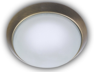 Deckenleuchte, Glas satiniert mit Klarrand, Dekorring Altmessing, Ø 30cm