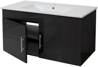 Waschbecken + Unterschrank HWC-D16, Waschbecken Waschtisch, FSC®-zertifiziert, hochglanz 90cm ~ schwarz