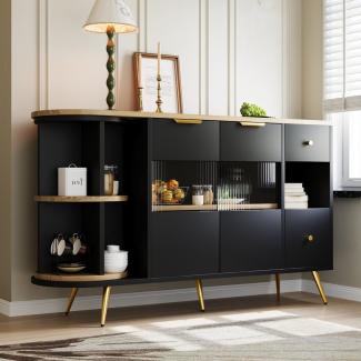 HAUSS SPLOE Sideboard mit Glasschiebetüren, LED-Leuchten für Esszimmer Wohnzimmer Schwarz (2 Schubladen, 2 Türen), modernes Design