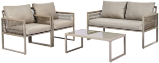 KLAM HOME Gartenlounge-Set Wasserdicht Gartenmöbel-Set aus Seil mit verzinktem Eisenrahmen, (4tlg, 1 Doppelsofa 2 Einzelsitze 1 Tisch inklusive aller Kissen), mit verstellbaren Füßen für Garten Innenhof Balkon Outdoor Indoor