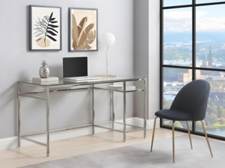 Vente-unique - Schreibtisch mit 2 Ablagen - Glas & Stahl - Silberfarbe - TIZIO von Pascal Morabito