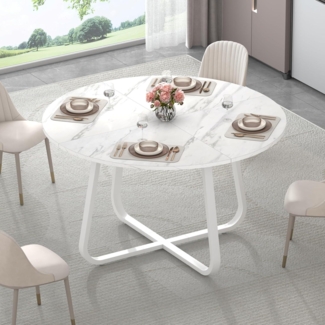Runder Esstisch Weißer Marmoroptik Küchentisch 4–6 Personen 130 x 75 cm