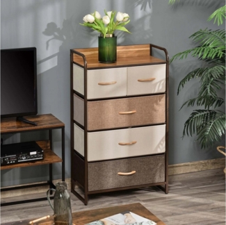 BlingBin Kommode Kommode mit 8 Stoffschubladen, Stahlrahmen & Seitentaschen – Beige (1er Set, 1 St, 58 x 29 x 99 cm, 9.6kg), Ausgestattet mit acht Schubladen gleicher Größe
