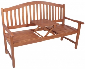 'PHUKET' Bank, mit hochklappbarem Tisch, Eucalyptusholz Natur, 150 x 105 x 63 cm